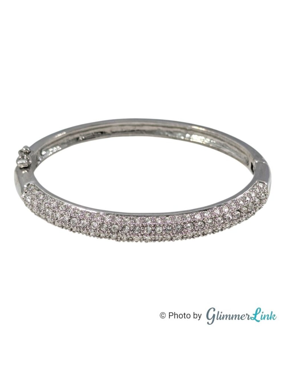 Lia Sophia Glitterati Silver Tone Crystal Hinged Bangle Bracelet